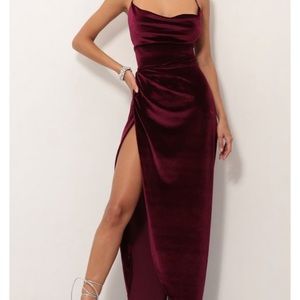 Velvet Cowl Neck Maxi Dress